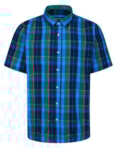 Bigdude Open Collar Checked Short Sleeve Poplin Shirt Green