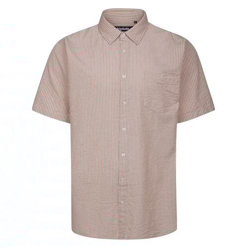 Bigdude Striped Seersucker Short Sleeve Shirt Tan