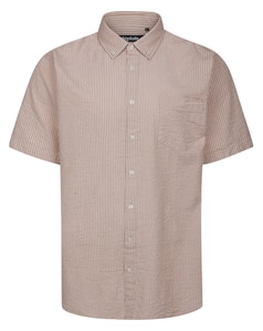 Bigdude Striped Seersucker Short Sleeve Shirt Tan