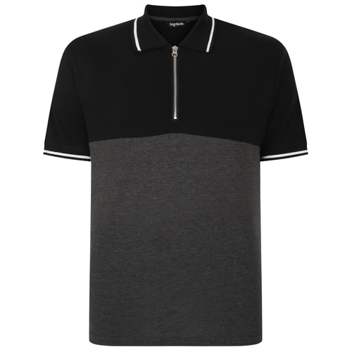 Bigdude Colour Block Zipped Polo Shirt Black/Charcoal