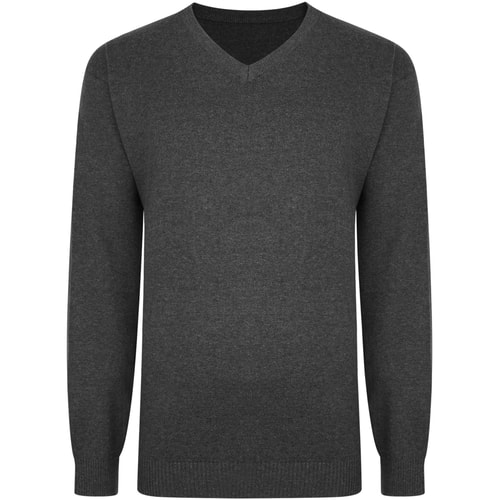 Bigdude Plain V Neck Knitted Jumper Charcoal