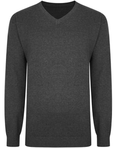 Bigdude Plain V Neck Knitted Jumper Charcoal