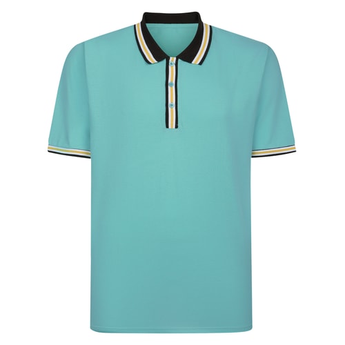 Bigdude Contrast Stripe Tipped Polo Shirt Turquoise