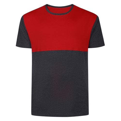 Bigdude Cut & Sew 2 Tone T-Shirt Charcoal Marl/Crimson Red Tall