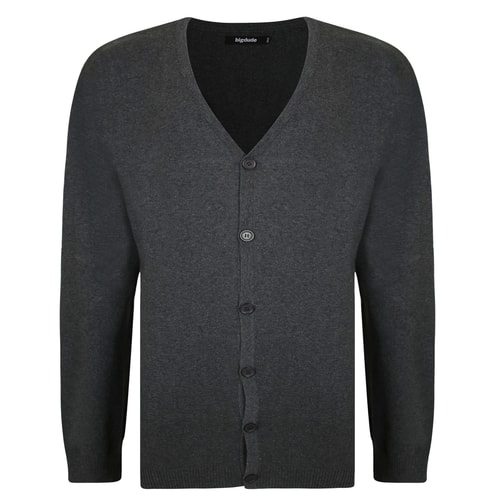 Bigdude Plain V-Neck Knitted Cardigan Charcoal
