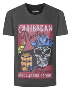 Bigdude Caribbean Pirates Print T-Shirt Charcoal Marl