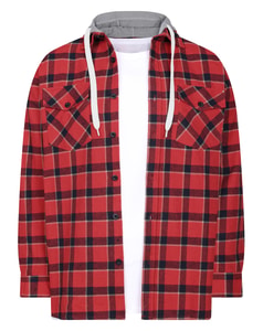 Bigdude Checked Hooded Flannel Shirt Red Space Cherry Tall