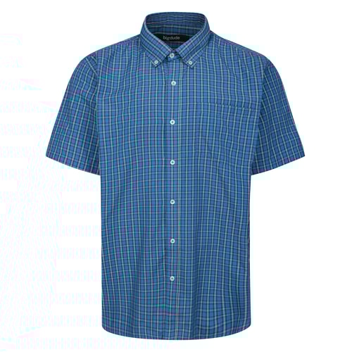 Bigdude Button Down Collar Checked Short Sleeve Poplin Shirt Blue Tall
