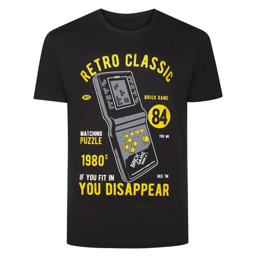 Bigdude Retro Classic Print T-Shirt Black Tall