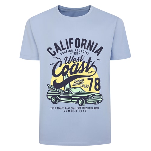 Bigdude West Coast Print T-Shirt Light Blue Tall