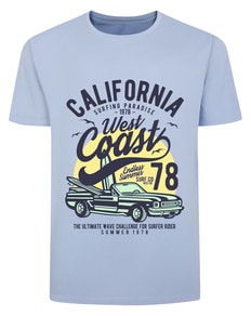 Bigdude West Coast Print T-Shirt Light Blue Tall