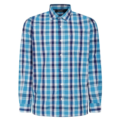 Bigdude Checked Long Sleeve Poplin Shirt Blue Tall