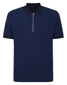 Bigdude Zipped Geometric Polo Shirt Navy Tall