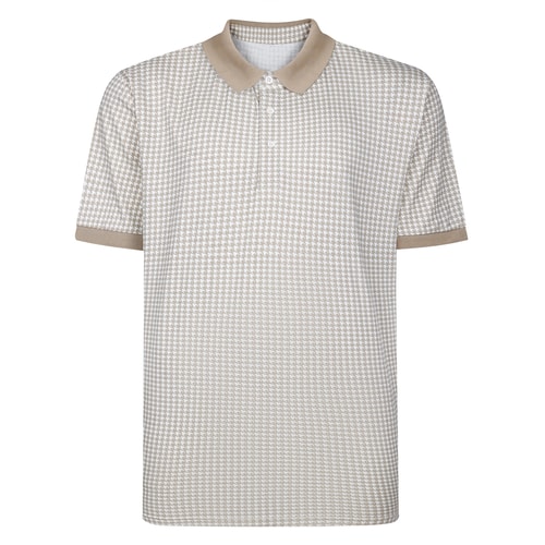 Bigdude Houndstooth Print Polo Shirt Ecru