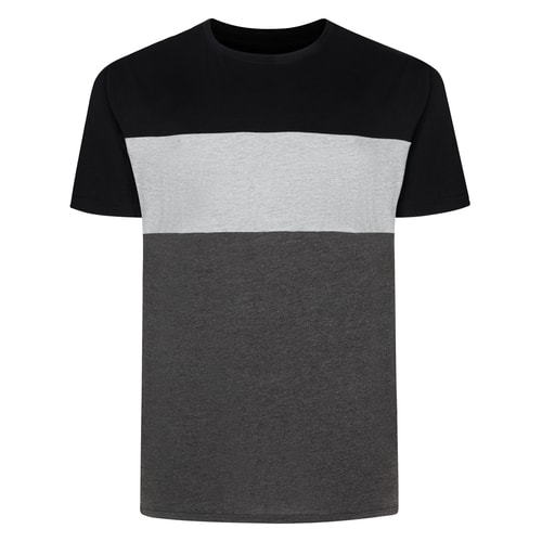 Bigdude Striped Cut & Sew T-Shirt Black/Grey/Charcoal