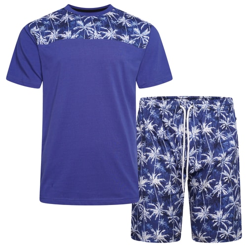 KAM Palm Tree Panel T-shirt & Shorts Set Electric Blue