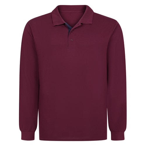 Bigdude Contrast Placket Long Sleeve Polo Shirt Burgundy/Navy