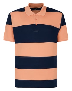 Bigdude Rugby Style Short Sleeve Polo Shirt Peach/Navy