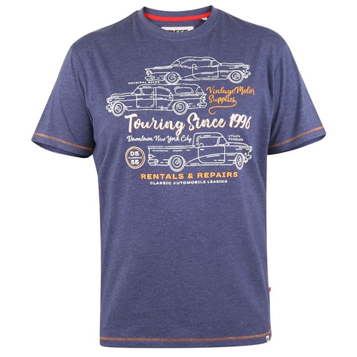 D555 Beeston Vintage Cars Outline Print T-Shirt Navy Marl