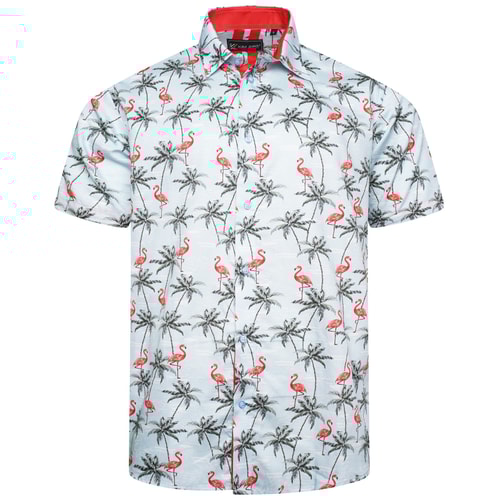 KAM Flamingo Print Shirt Canal Blue 