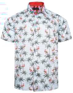 KAM Flamingo Print Shirt Canal Blue 