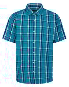 Bigdude Open Collar Checked Short Sleeve Poplin Shirt Teal