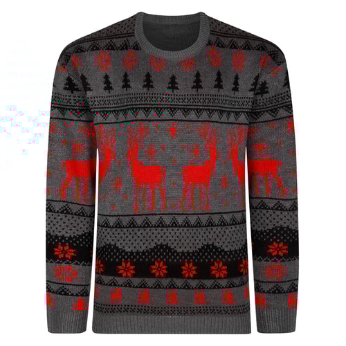 Bigdude Traditional Reindeer Christmas Jumper Charcoal