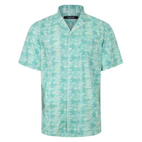 Bigdude Ethnical Viscose Relaxed Collar Shirt Green