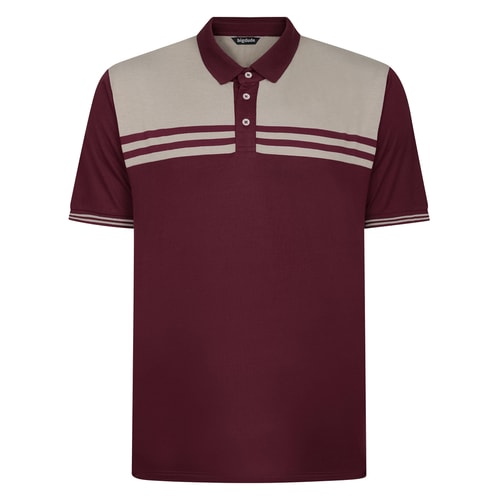 Bigdude Colour Block Striped Polo Burgundy Tall
