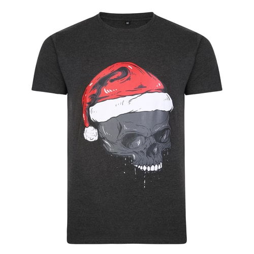 Bigdude Xmas Skull Santa T-Shirt Charcoal Marl