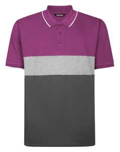 Bigdude Colour Block Pique Polo Cassis/Grey Marl/Charcoal Marl