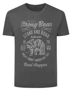 Bigdude Grizzly Bear Print T-Shirt Charcoal Tall
