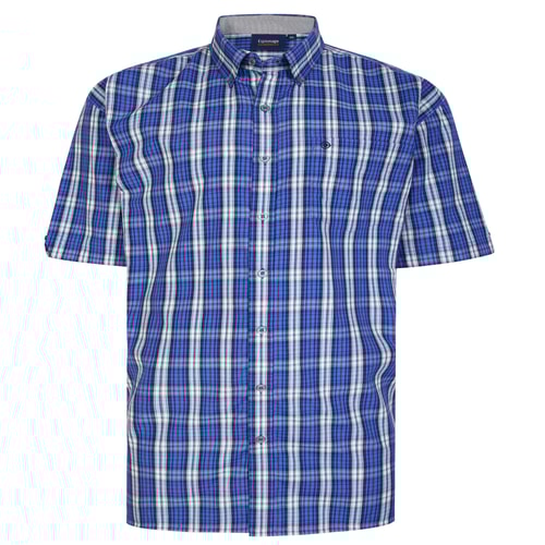 Espionage Short Sleeve Check Shirt Royal/White
