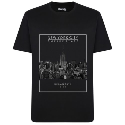 Bigdude New York Print T-Shirt Tall Black