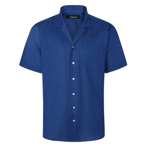 Bigdude Relaxed Collar Linen Blend Shirt Deep Blue Tall