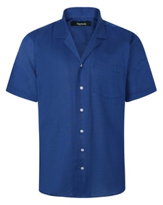 Bigdude Relaxed Collar Linen Blend Shirt Deep Blue Tall