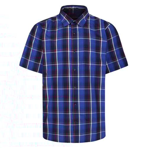 Bigdude Checked Short Sleeve Poplin Shirt Bright Blue Tall