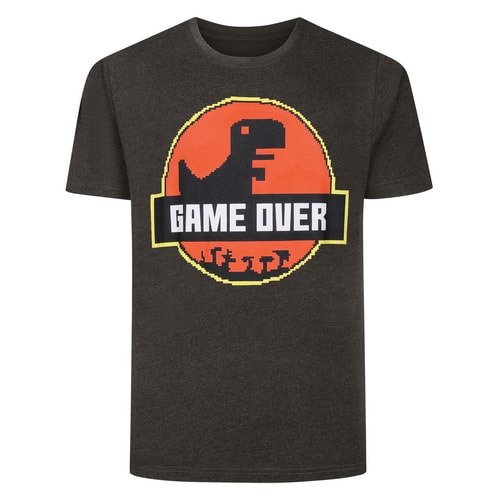 Bigdude Game Over Print T-Shirt Charcoal Marl Tall