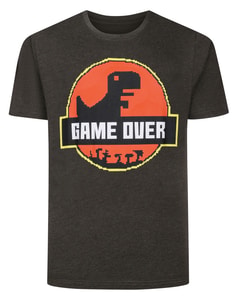 Bigdude Game Over Print T-Shirt Charcoal Marl Tall