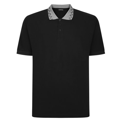 Bigdude Check Tipped Polo Black/Grey Tall