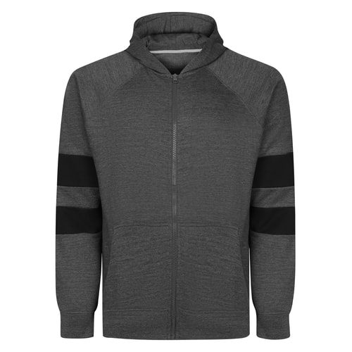 Bigdude Striped Sleeve Raglan Zip Hoodie Charcoal Marl Tall