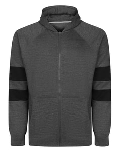 Bigdude Striped Sleeve Raglan Zip Hoodie Charcoal Marl Tall