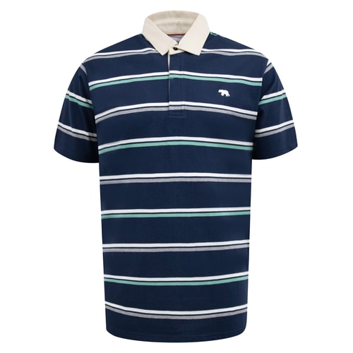 D555 Reading Stripe Short Sleeve Rugby Polo Navy