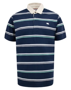 D555 Reading Stripe Short Sleeve Rugby Polo Navy