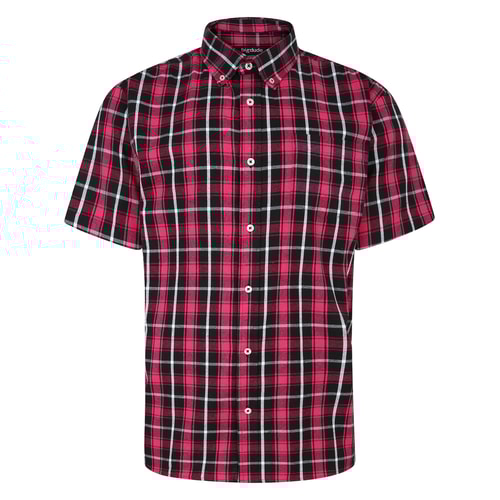 Bigdude Button Down Short Sleeve Check Shirt Magenta Tall