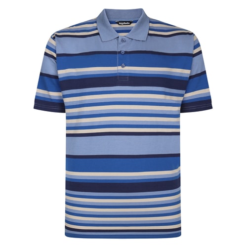 Bigdude Multi Striped Single Jersey Polo Dusty Blue