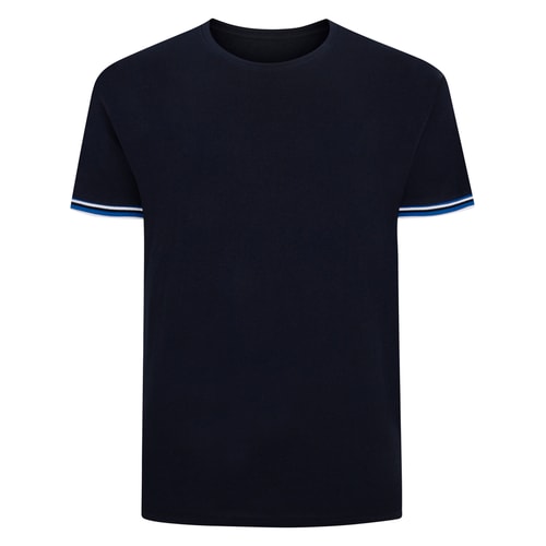Bigdude Pique T-Shirt With Tipped Cuffs Navy