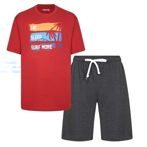 Bigdude Eat Sleep Surf Pyjama Set Pepper Red/Charcoal