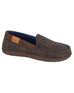 Zedzzz NEVILLE Tweed Textile Moccasin Style Slippers Brown