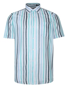 Bigdude Striped Woven Short Sleeve Shirt Green White